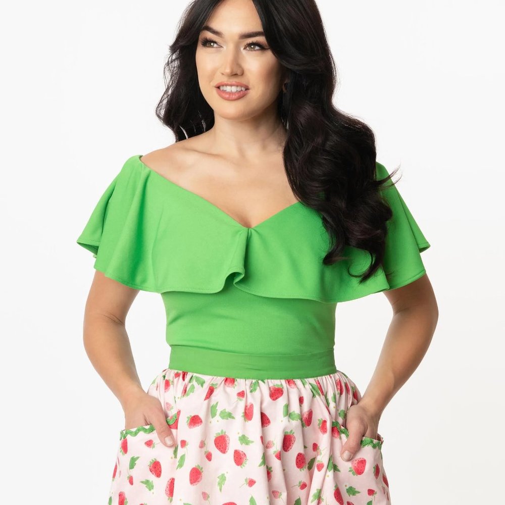 Unique Vintage Bright Green Frenchie Top, size S/4